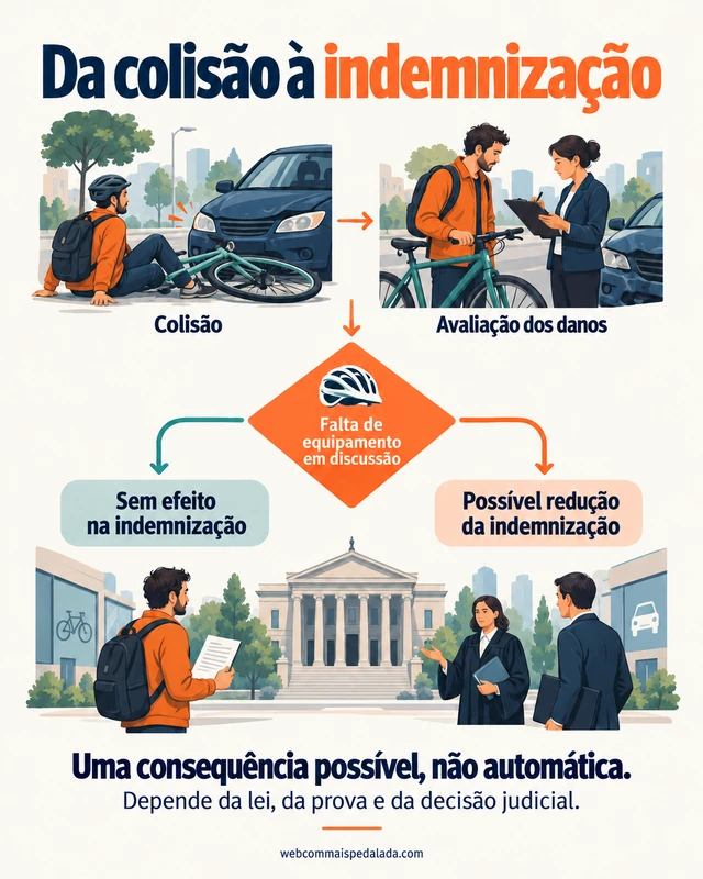 A possível influência da falta de equipamento na indemnização depende da lei, da prova e da decisão judicial.