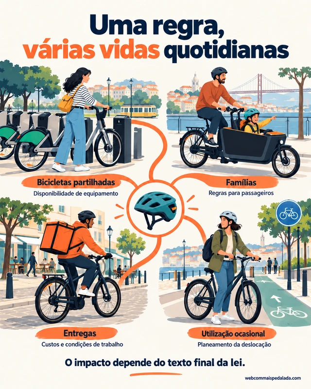 Bicicletas partilhadas, famílias, entregas e utilização ocasional.
