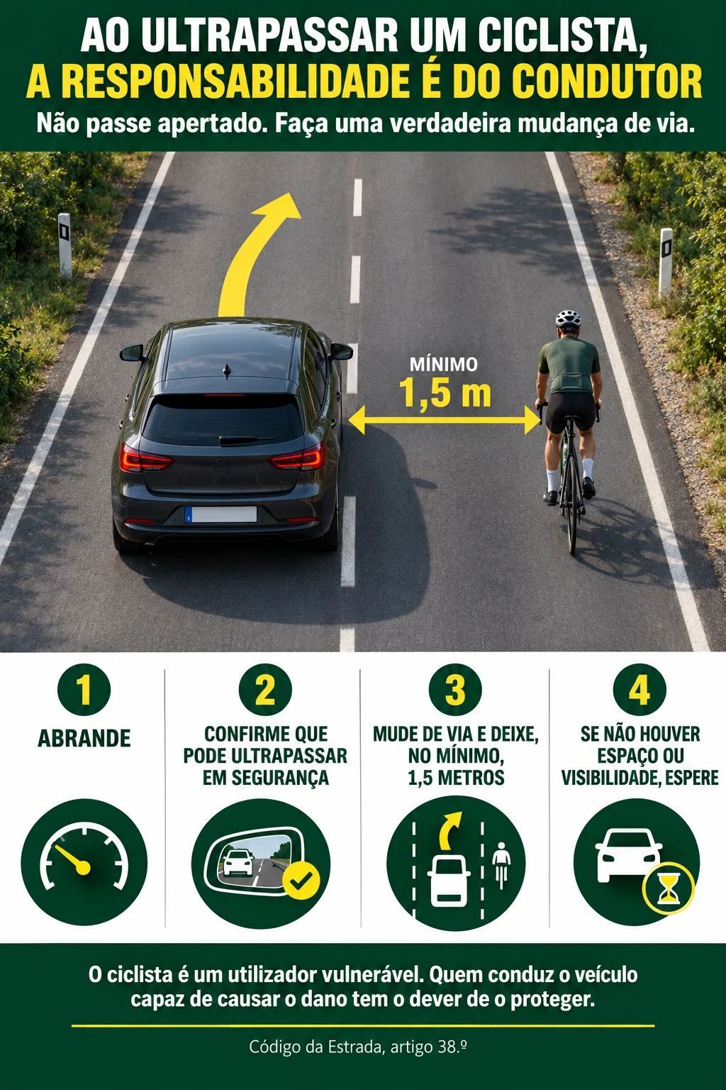 Ciclista e automóvel numa estrada